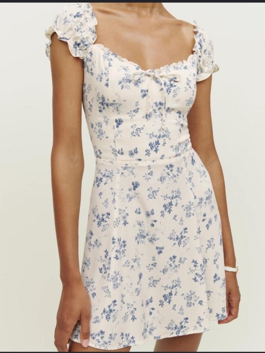 Reformation Lula Floral Mini Dress In Cream And Blue